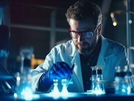 Male scientist conducting experiments in a high tech lab AI Generative photo