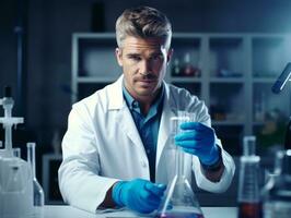 Male scientist conducting experiments in a high tech lab AI Generative photo