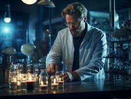 Male scientist conducting experiments in a high tech lab AI Generative photo