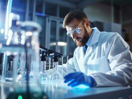 Male scientist conducting experiments in a high tech lab AI Generative photo