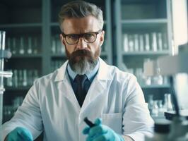 Male scientist conducting experiments in a high tech lab AI Generative photo