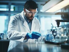 Male scientist conducting experiments in a high tech lab AI Generative photo