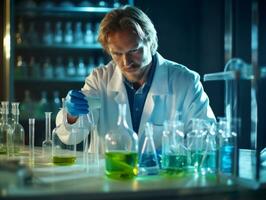 Male scientist conducting experiments in a high tech lab AI Generative photo