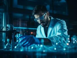 Male scientist conducting experiments in a high tech lab AI Generative photo