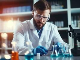 Male scientist conducting experiments in a high tech lab AI Generative photo