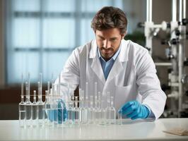 Male scientist conducting experiments in a high tech lab AI Generative photo
