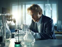 Male scientist conducting experiments in a high tech lab AI Generative photo