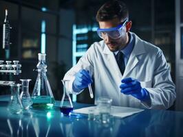 Male scientist conducting experiments in a high tech lab AI Generative photo