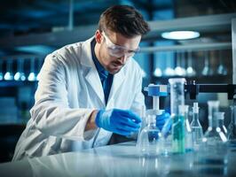Male scientist conducting experiments in a high tech lab AI Generative photo