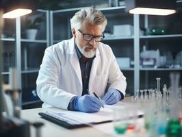 Male scientist conducting experiments in a high tech lab AI Generative photo