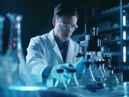 Male scientist conducting experiments in a high tech lab AI Generative photo