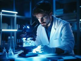 Male scientist conducting experiments in a high tech lab AI Generative photo