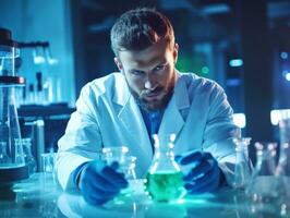 Male scientist conducting experiments in a high tech lab AI Generative photo