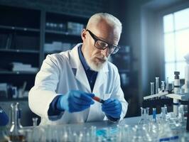 Male scientist conducting experiments in a high tech lab AI Generative photo