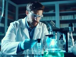 Male scientist conducting experiments in a high tech lab AI Generative photo