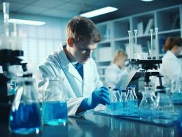 Male scientist conducting experiments in a high tech lab AI Generative photo