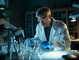 Male scientist conducting experiments in a high tech lab AI Generative photo