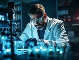 Male scientist conducting experiments in a high tech lab AI Generative photo