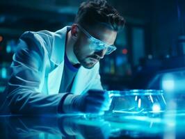Male scientist conducting experiments in a high tech lab AI Generative photo