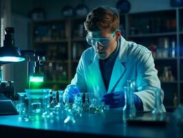 Male scientist conducting experiments in a high tech lab AI Generative photo