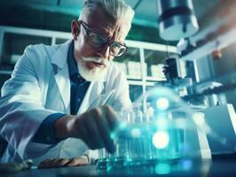 Male scientist conducting experiments in a high tech lab AI Generative photo