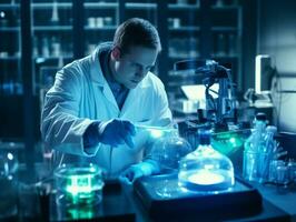 Male scientist conducting experiments in a high tech lab AI Generative photo