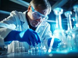 Male scientist conducting experiments in a high tech lab AI Generative photo