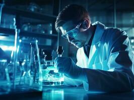 Male scientist conducting experiments in a high tech lab AI Generative photo