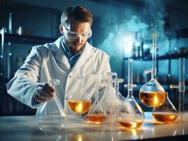 Male scientist conducting experiments in a high tech lab AI Generative photo