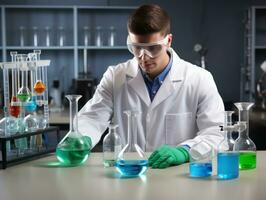 Male scientist conducting experiments in a high tech lab AI Generative photo
