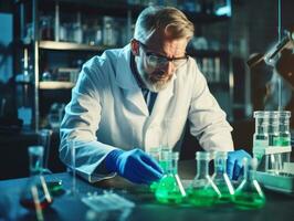 Male scientist conducting experiments in a high tech lab AI Generative photo
