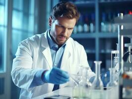 Male scientist conducting experiments in a high tech lab AI Generative photo