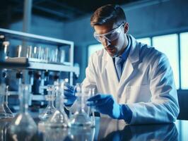 Male scientist conducting experiments in a high tech lab AI Generative photo