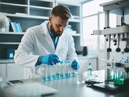 Male scientist conducting experiments in a high tech lab AI Generative photo