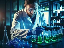 Male scientist conducting experiments in a high tech lab AI Generative photo