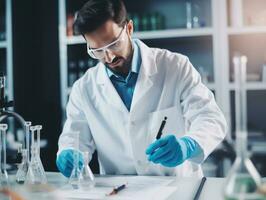 Male scientist conducting experiments in a high tech lab AI Generative photo