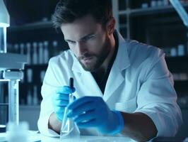 Male scientist conducting experiments in a high tech lab AI Generative photo