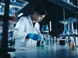 Male scientist conducting experiments in a high tech lab AI Generative photo