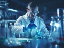 Male scientist conducting experiments in a high tech lab AI Generative photo