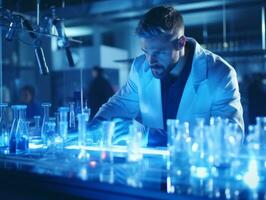 Male scientist conducting experiments in a high tech lab AI Generative photo