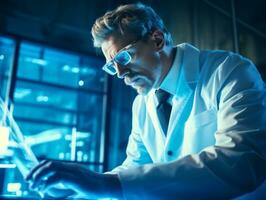 Male scientist conducting experiments in a high tech lab AI Generative photo