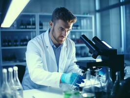 Male scientist conducting experiments in a high tech lab AI Generative photo