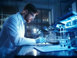Male scientist conducting experiments in a high tech lab AI Generative photo