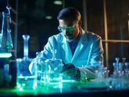 Male scientist conducting experiments in a high tech lab AI Generative photo