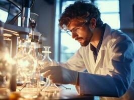 Male scientist conducting experiments in a high tech lab AI Generative photo