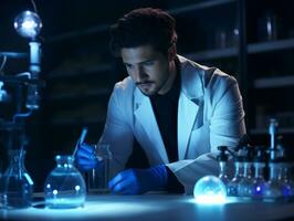 Male scientist conducting experiments in a high tech lab AI Generative photo