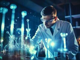 Male scientist conducting experiments in a high tech lab AI Generative photo