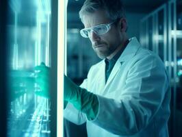 Male scientist conducting experiments in a high tech lab AI Generative photo