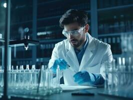 Male scientist conducting experiments in a high tech lab AI Generative photo