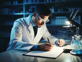 Male scientist conducting experiments in a high tech lab AI Generative photo